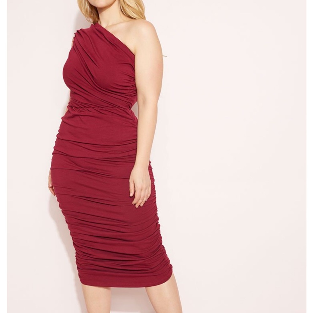 Rebdolls Burgundy One-Shoulder Dress